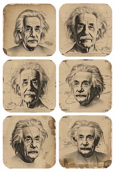 Hayat Poster Albert einstein physics chemistry atom space science themed home decor 6-piece set of retro wood cup horse