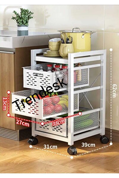 TRENDESK 3 Katlı Metal Beyaz Patates Soğan Sebze Meyve Sepeti Sebzelik 3216