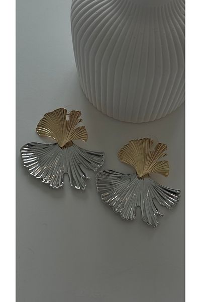 Vi store Steel Double Color Fan Earrings