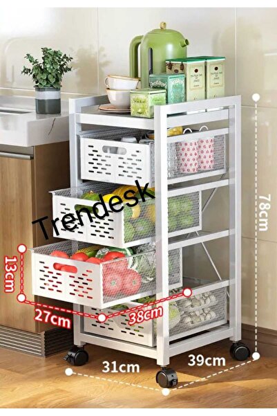 TRENDESK 4 Katlı Metal Beyaz  Patates Soğan Sebze Meyve Sepeti Sebzelik