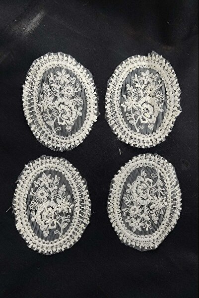 DUAYEN tül üzeri işleme aplik global desen krem renk 4 adet