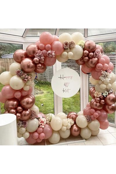 Çemrek Süs Parti Clay pink blush rose chrome sea sand balloon chain set 100 pieces