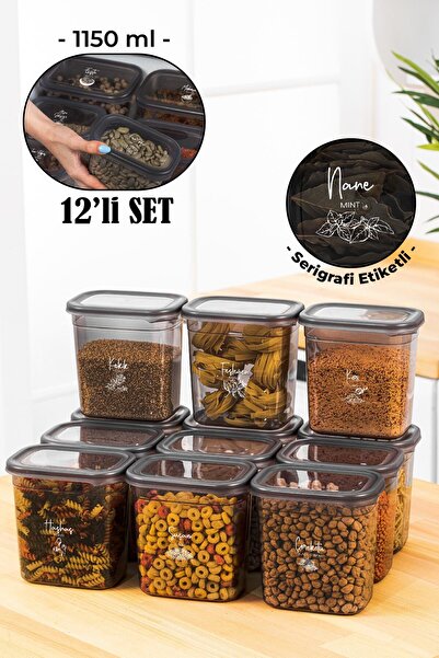 Vienev طقم مرطبانات توابل مستطيلة من بيجي مكون من 12 قطعة مع ملصق طباعة شاشة ...