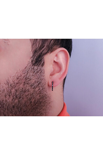 Sirius Pırlanta Siyah Pırlanta Taşlı Halka Erkek Küpesi