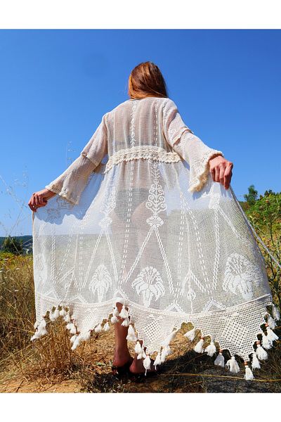Su Koleksiyon Women's Ecru Mesh Rhapsody Kaftan