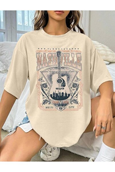MYDARKSTYLE Women's Music City Printed Oversize T-shirt