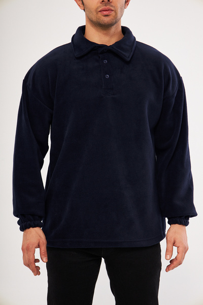 GHASSY CO. Ghassy Co. Men's Oversize Adjustable Waist Elastic Shirt Collar Fleece Sweatshirt