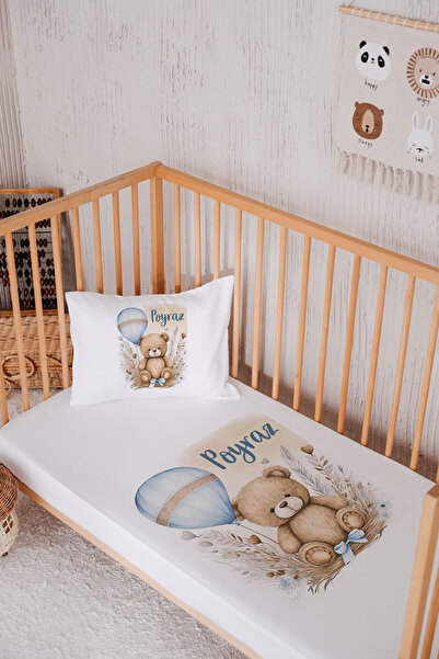 Lilabio İsme Özel %100 Pamuk Park Yatak Çarşaf Seti (100X120) Ayıcık