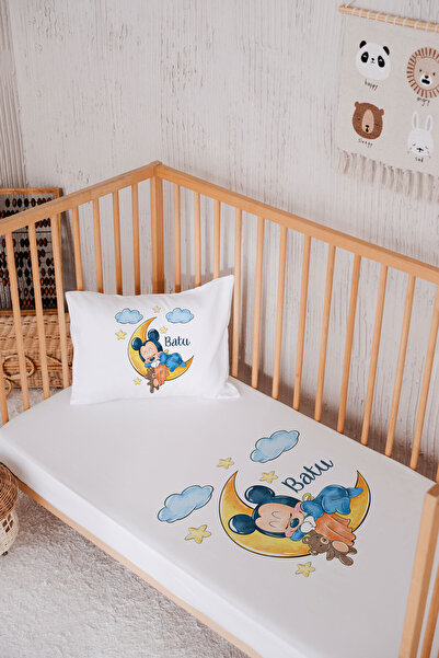 Lilabio İsme Özel %100 Pamuk Park Yatak Çarşaf Seti (100X120) Mickey