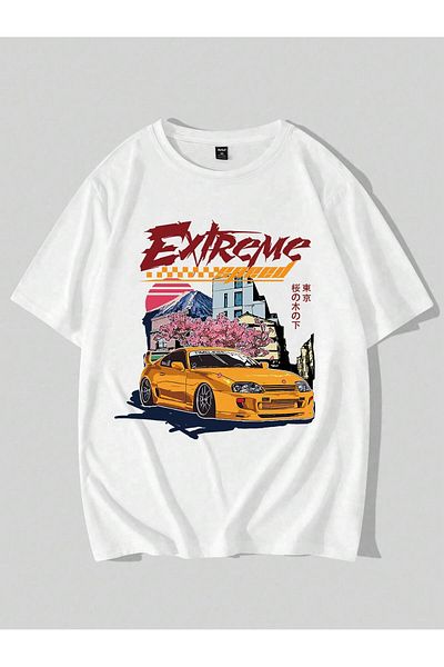 Jose Clothing Μπλουζάκι Unisex Λευκό εμπριμέ από οργανικό βαμβάκι Oversize κοντό μανίκι