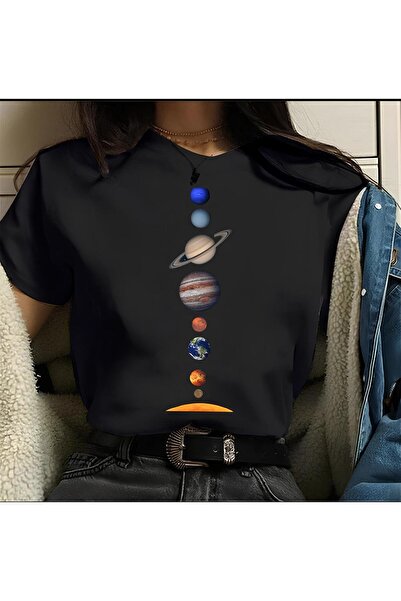 Gofeel Vertical Planets Detail Unisex Oversize Fit T-Shirt