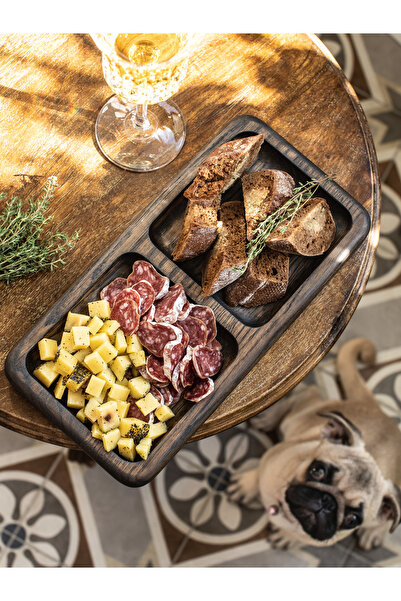 Esci Design Ahşap Sunum Tabağı - Ahşap Sunumluk - İki Bölmeli Sunumluk - Çerez Tabağı