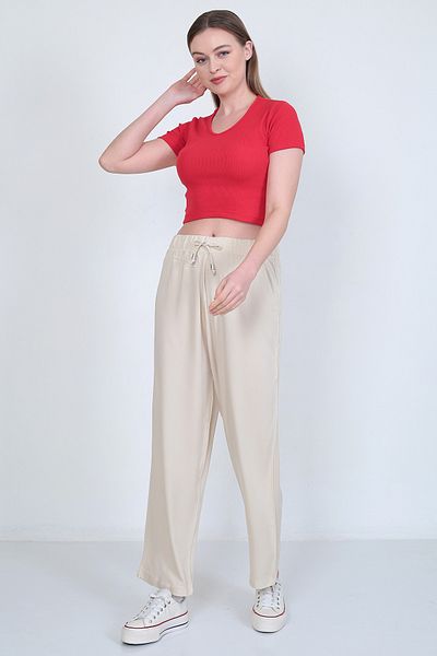 EMİRA LİFE Elastic Waist / Lace-up Tasseled Palazzo Comfortable Fit Trousers