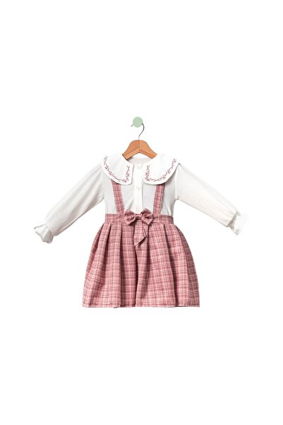 Buqete YAKA NAKIŞLI EKOSE KIZ ELBİSE