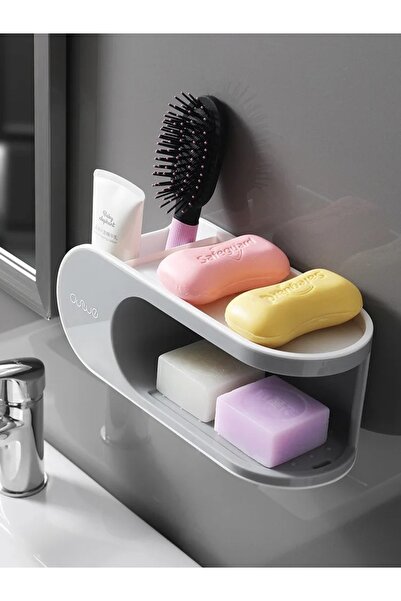 Doori Gri Raflı Sabunluk, Banyo Lavabo Organizeri Duş Jeli Şampuan Duş Köşe R...