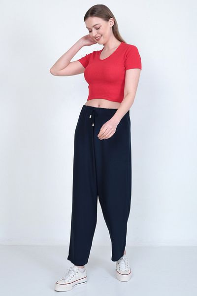 EMİRA LİFE Elastic Waist / Lace-up Tasseled Palazzo Comfortable Fit Trousers