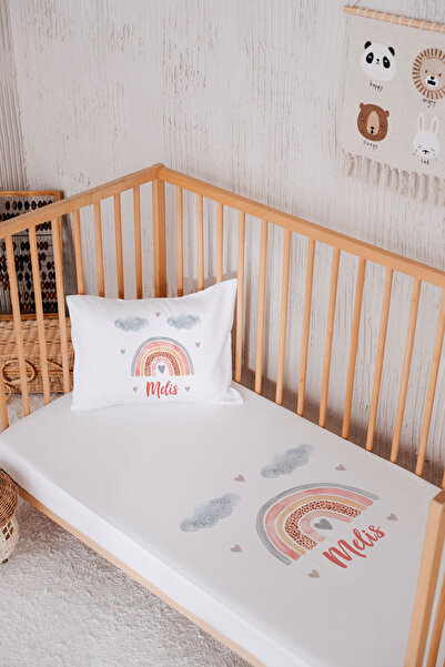 Lilabio İsme Özel %100 Pamuk Park Yatak Çarşaf Seti (100X120) Gökkuşağı