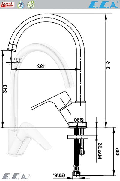 Eca E.C.A Niobe - Swan Model Kitchen Sink Faucet 102118098