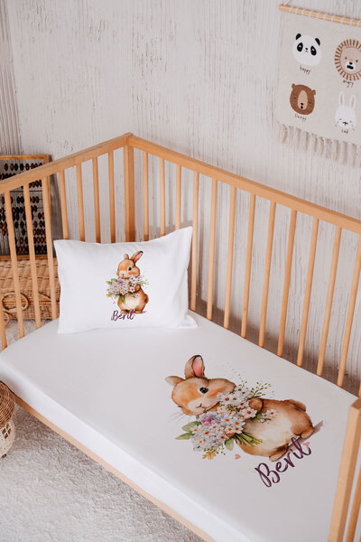 Lilabio İsme Özel %100 Pamuk Park Yatak Çarşaf Seti (100X120) Sincap