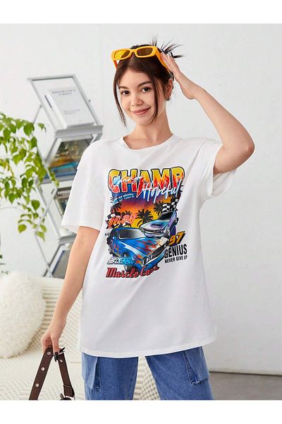 Jose Clothing Μπλουζάκι Unisex Λευκό εμπριμέ από οργανικό βαμβάκι Oversize κοντό μανίκι