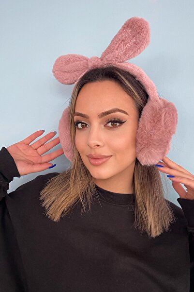 TAKIŞTIR Gül Kurusu Renk Kurdele Detaylı Peluş KulaklıkRenk Kurdele Detaylı P...