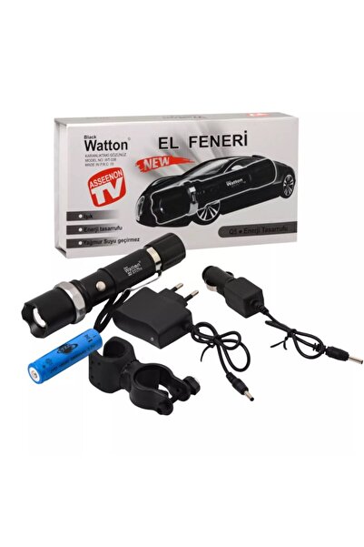 Watton Şarjlı Takma Aparatlı Zomlu Çok Amaçlı Led E Feneri wt-038 +1 Pil Hediye