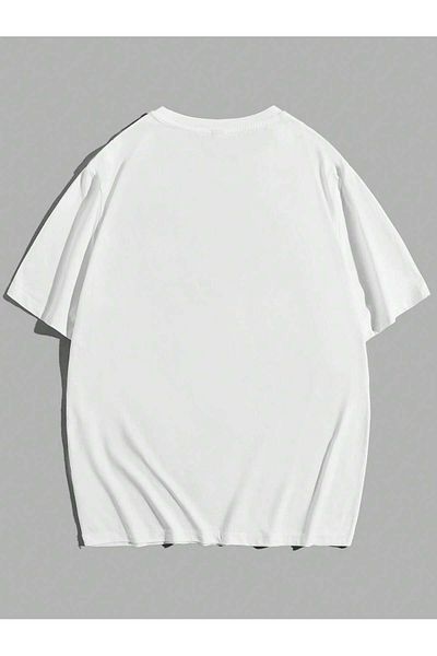Jose Clothing Μπλουζάκι Unisex Λευκό εμπριμέ από οργανικό βαμβάκι Oversize κοντό μανίκι