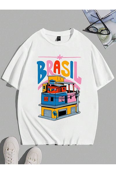 Jose Clothing Μπλουζάκι Unisex Λευκό εμπριμέ από οργανικό βαμβάκι Oversize κοντό μανίκι