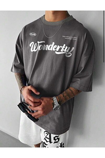 MYDARKSTYLE تي شيرت كبير الحجم مطبوع عليه WONDERTUY للجنسين