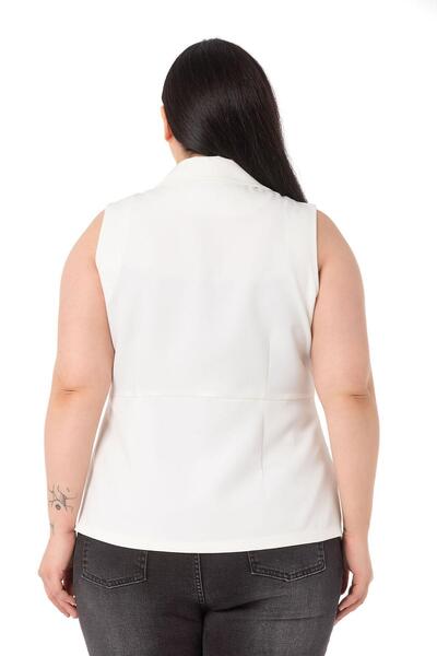 DISENTIS MODEST Large Size Covered Buttoned Skirt Pleated Short Back White Vest