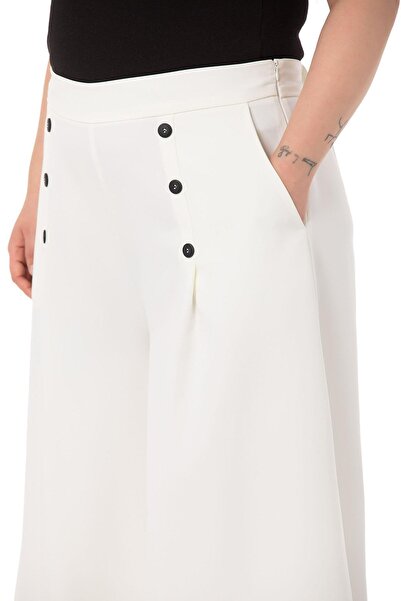 DISENTIS MODEST Pantaloni albi cu fermoar cu picior largi, cu nasturi de mărime Plus