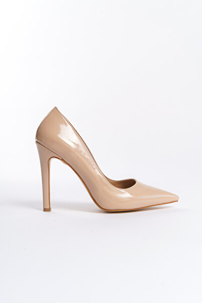 zaınexpress Rugan Bej Kadın Topuklu Stiletto Ayakkabı - Abiye