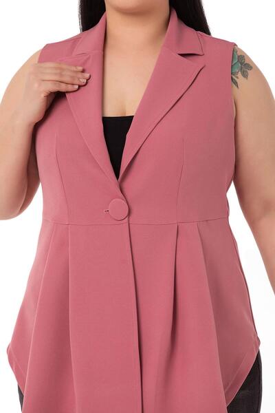 DISENTIS MODEST Large Size Covered Buttoned Skirt Pleated Short Back Dried Rose Vest