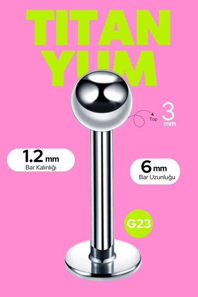 Luckshery %100 G23 Titanyum Piercing Labret Helix Dudak Tragus Kıkırdak Gümüş...