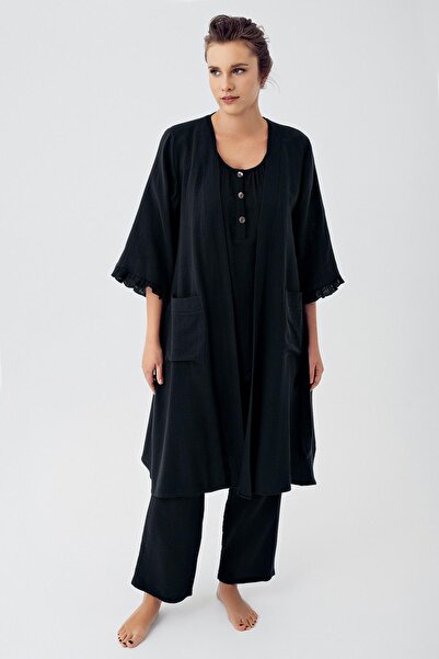 Artış Σετ πιτζάμες εγκυμοσύνης με διπλό στρώμα μουσελίνας με ρυθμιζόμενο ψηλόμεσο κουμπιά