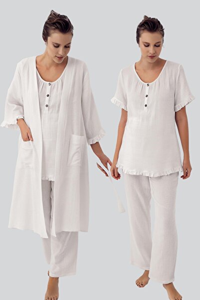 Artış Σετ πιτζάμες εγκυμοσύνης με διπλό στρώμα μουσελίνας με ρυθμιζόμενο ψηλόμεσο κουμπιά