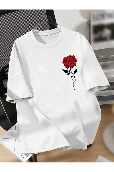 Jose Clothing Μπλουζάκι Unisex Λευκό εμπριμέ από οργανικό βαμβάκι Oversize με κοντό μανίκι