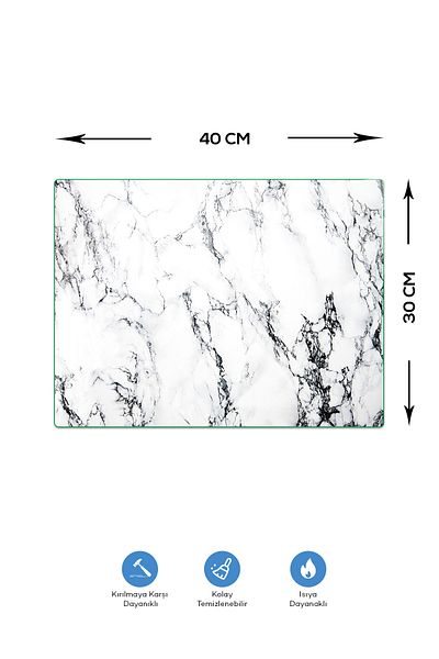 Decorita Toaster Bottom Glass Mat| Glass Heat Protection Mat| White Marble Look| 30cm x 40cm