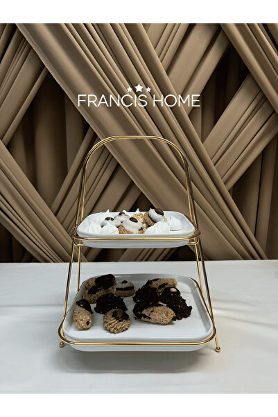 FRANCİS HOME 2 KATLI GOLD PORSELEN STAND