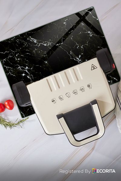 Decorita Toaster Bottom Glass Mat| Glass Heat Protection Mat| Black Marble Look| 30cm x 40cm