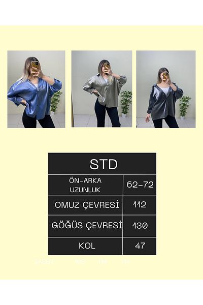 HARMONY GLOBAL Cămașă standard oversize, strălucitoare, cu aspect de in, pentru femei4430