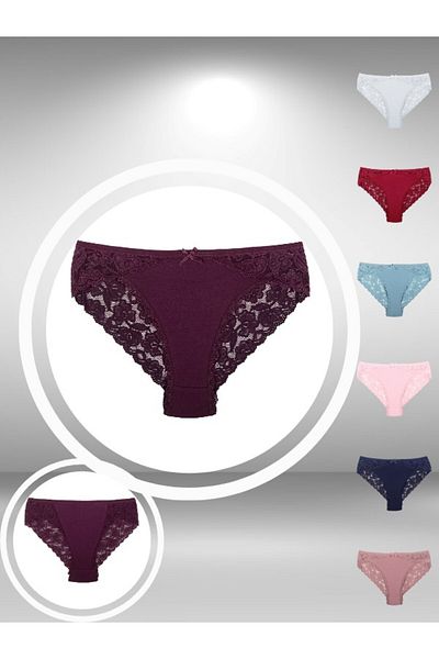 ŞahTan Cotton Large Size Women's Panties with Lace Detail on the Front and Back
