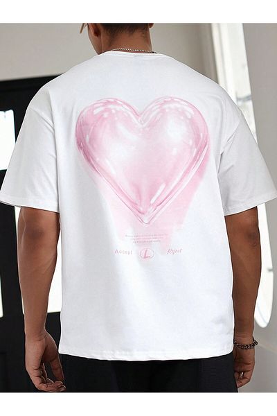 Jose Clothing Μπλουζάκι Unisex Λευκό εμπριμέ από οργανικό βαμβάκι Oversize με κοντό μανίκι