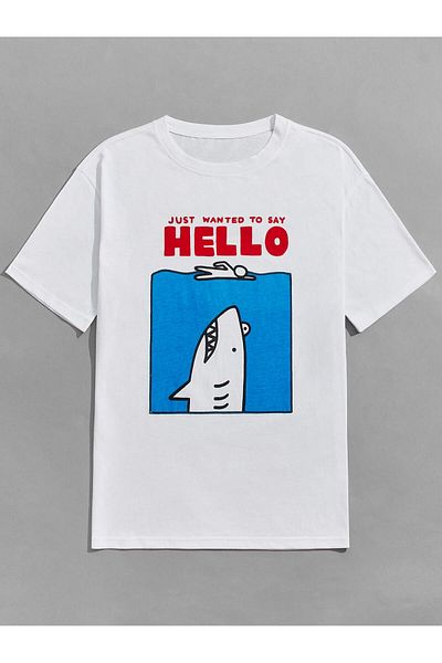 Jose Clothing Μπλουζάκι Unisex Λευκό εμπριμέ από οργανικό βαμβάκι Oversize με κοντό μανίκι