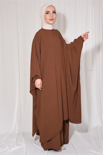 Ns nowascarf بنطلون تونيك طقم مزدوج قماش Aerobin قرفة