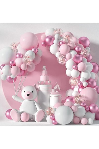 Çemrek Süs Parti Pink and white transparent sequin balloon chain set 100 pieces
