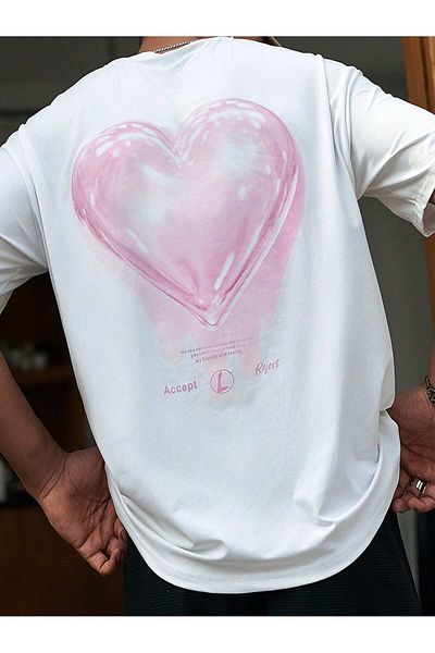 Jose Clothing Μπλουζάκι Unisex Λευκό εμπριμέ από οργανικό βαμβάκι Oversize με κοντό μανίκι