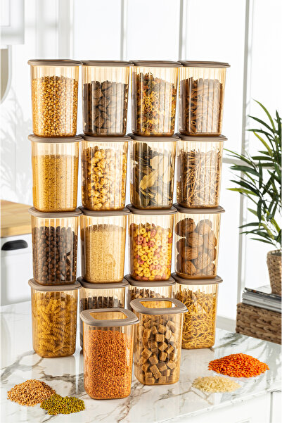 Vienev Set of 18 Gold White Screen Printing Label Striped Storage Containers - 1.2 Liter Poly Lids