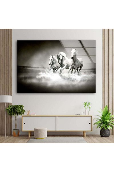 myphotostation Ζωγραφική τοίχου από σκληρυμένο γυαλί White Horses