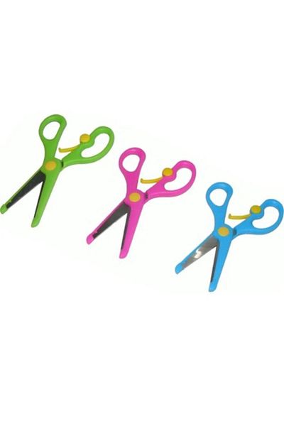 NaSaDAN 1 Piece Children's Scissors Blunt Tip Spring Loaded Plastic Protected School Scissors